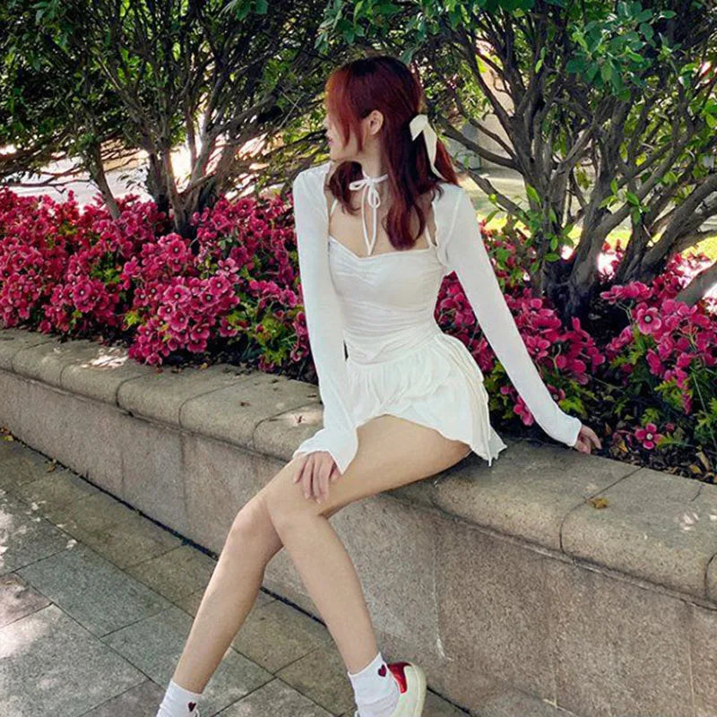 Korean Summer White Mini Skirt - High Waist Irregular Drawstring Pleats - Bottoms - Mini Skirts - 4 - 2024
