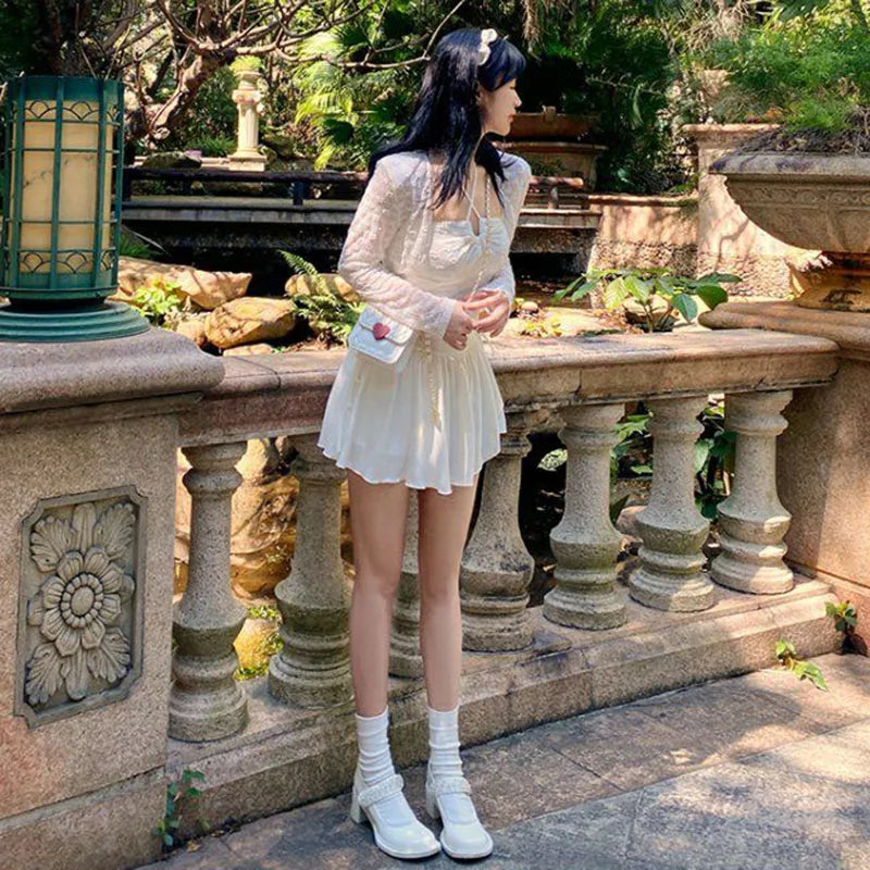 Korean Summer White Mini Skirt - High Waist Irregular Drawstring Pleats - Bottoms - Mini Skirts - 6 - 2024