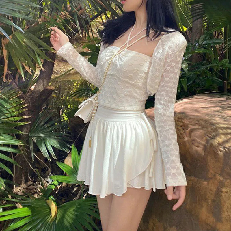 Korean Summer White Mini Skirt - High Waist Irregular Drawstring Pleats - Kawaii Stop -  korean-summer-white-mini-skirt-high-waist-irregular-drawstring-pleats - Fashion - Japanese Fashion - Korean Fashion