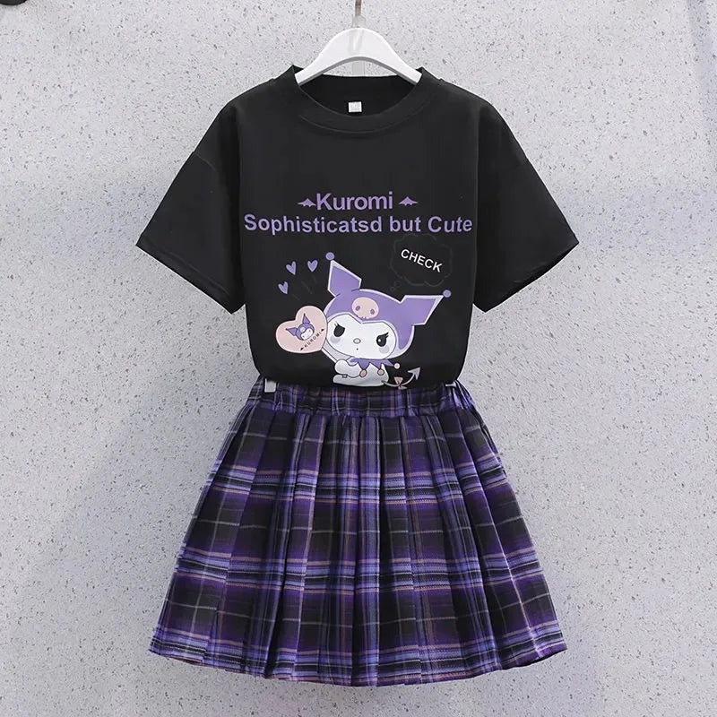 Kuromi Short-Sleeved Shirt and Pleated Skirt Set - 2 / 120cm - Bottoms - Clothing - 7 - 2024