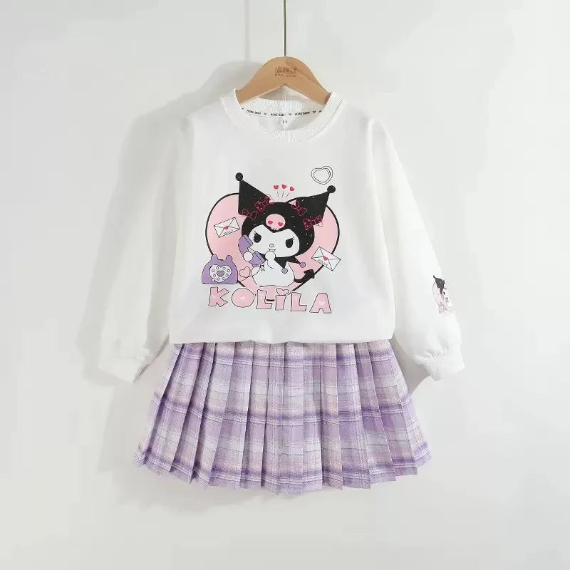 Kuromi Short-Sleeved Shirt and Pleated Skirt Set - 11 / 120cm - Bottoms - Clothing - 16 - 2024