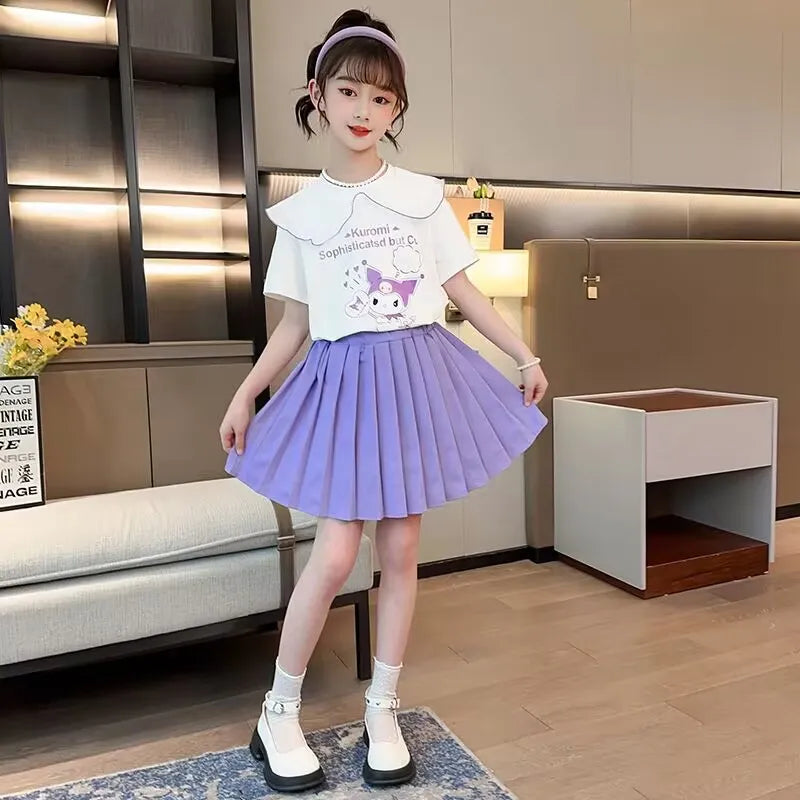 Kuromi Short-Sleeved Shirt and Pleated Skirt Set - 4 / 120cm - Bottoms - Clothing - 9 - 2024