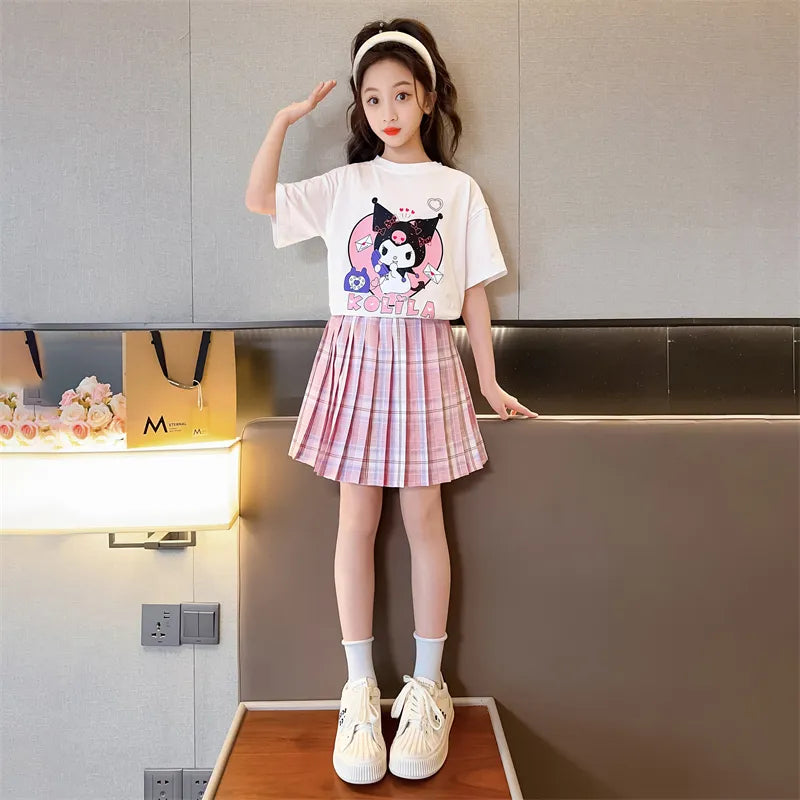 Kuromi Short-Sleeved Shirt and Pleated Skirt Set - 9 / 120cm - Bottoms - Clothing - 13 - 2024