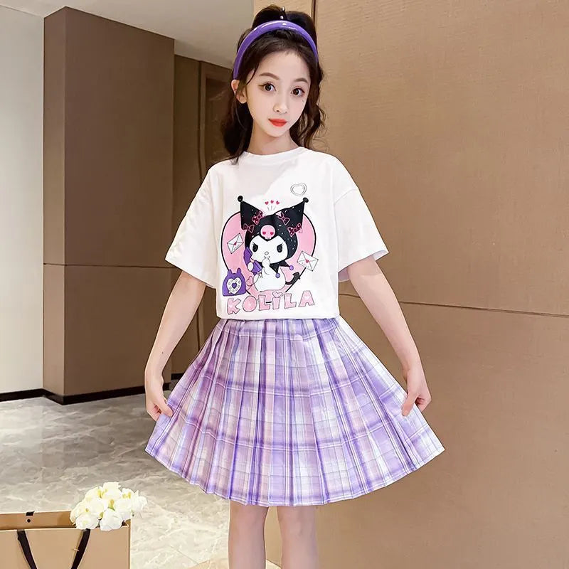 Kuromi Short-Sleeved Shirt and Pleated Skirt Set - 10 / 120cm - Bottoms - Clothing - 15 - 2024
