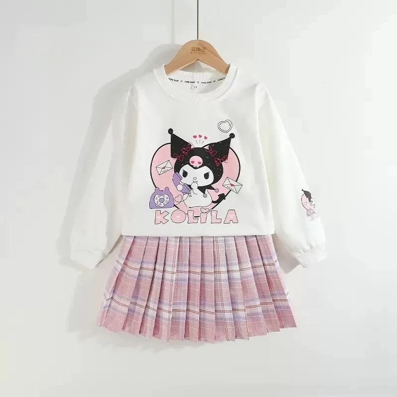 Kuromi Short-Sleeved Shirt and Pleated Skirt Set - 12 / 120cm - Bottoms - Clothing - 17 - 2024
