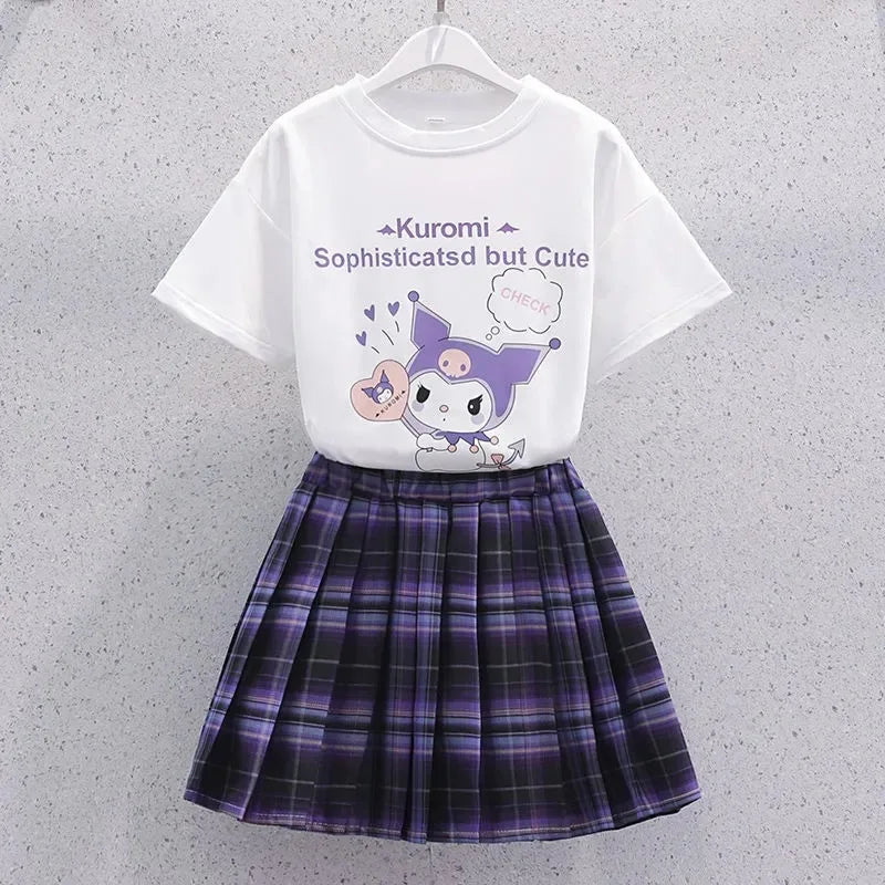 Kuromi Short-Sleeved Shirt and Pleated Skirt Set - 1 / 120cm - Bottoms - Clothing - 6 - 2024