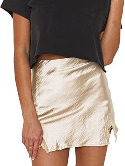 Lace Detail Slit Mini Skirt - Pastel Yellow / XS - Bottoms - Mini Skirts - 10 - 2024