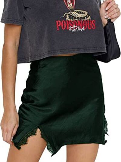 Lace Detail Slit Mini Skirt - Green / XS - Bottoms - Mini Skirts - 13 - 2024