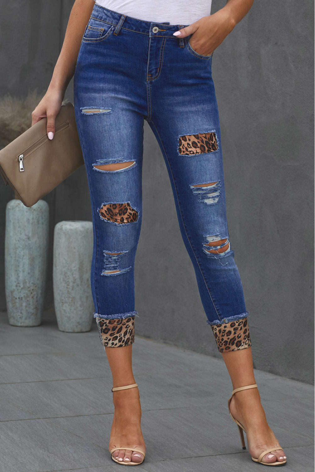 Leopard Patch Distressed Cropped Jeans - Bottoms - Pants - 5 - 2024