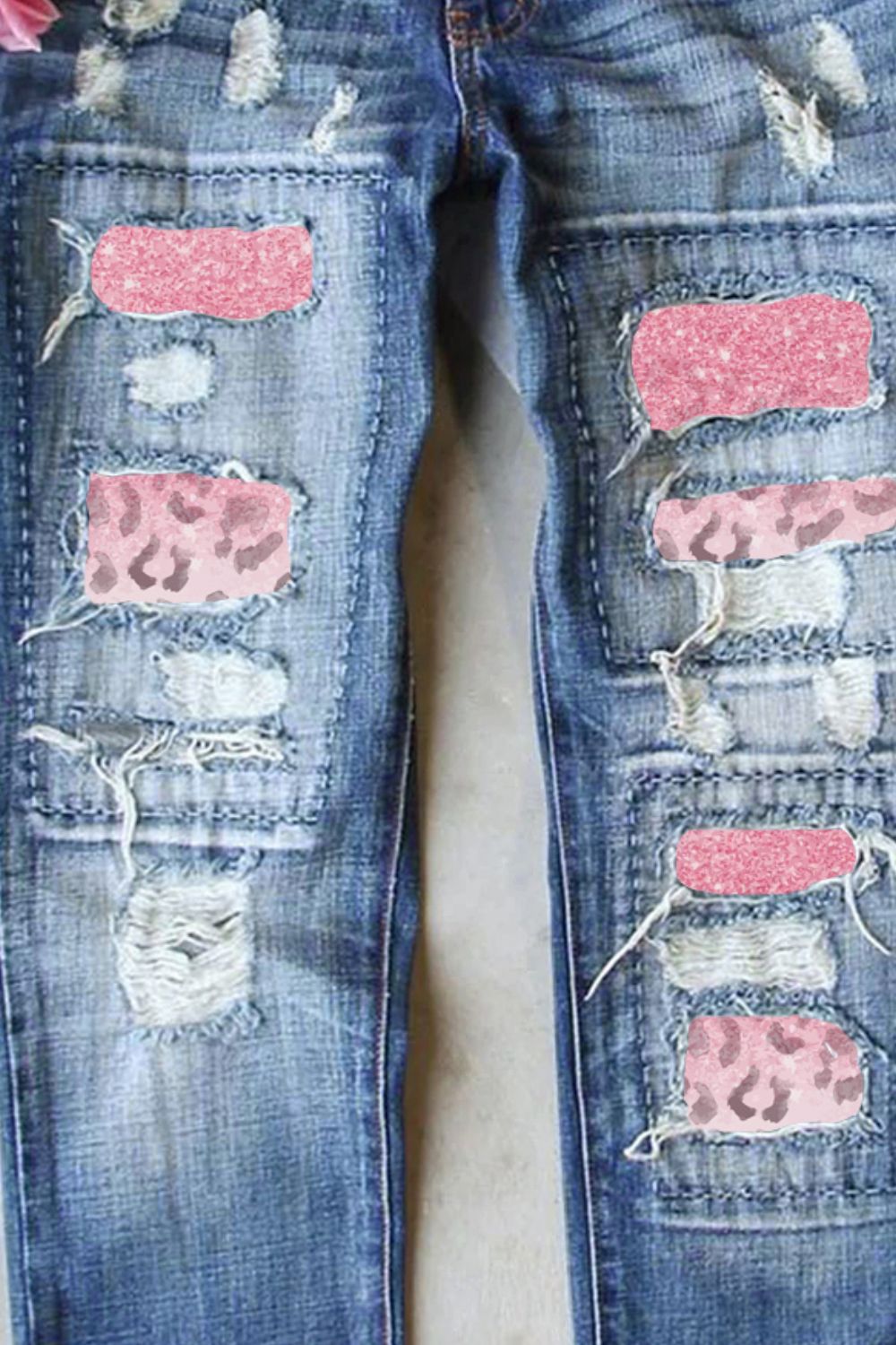 Leopard Patch Distressed Straight Leg Jeans - Bottoms - Pants - 3 - 2024