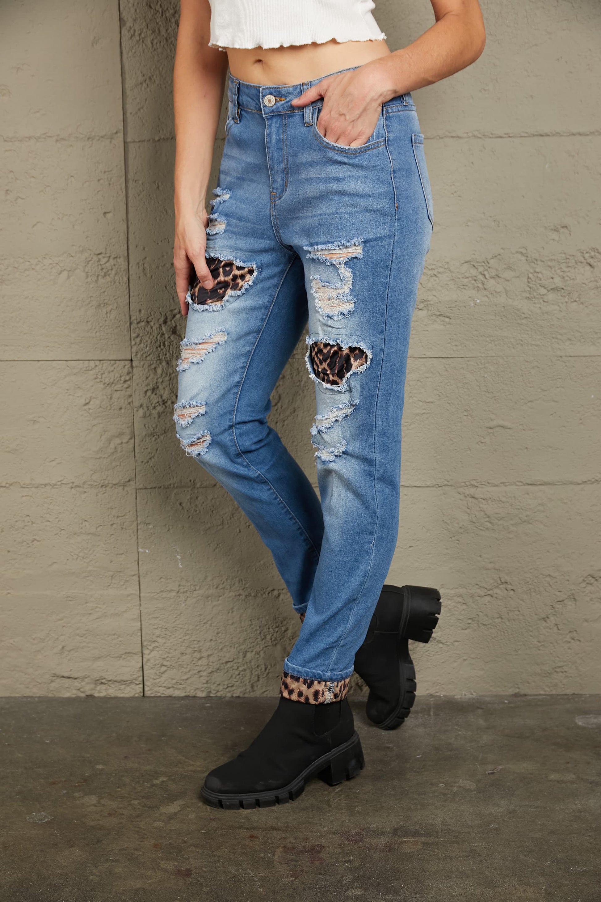 Leopard Patchwork Distressed Jeans - Bottoms - Pants - 3 - 2024