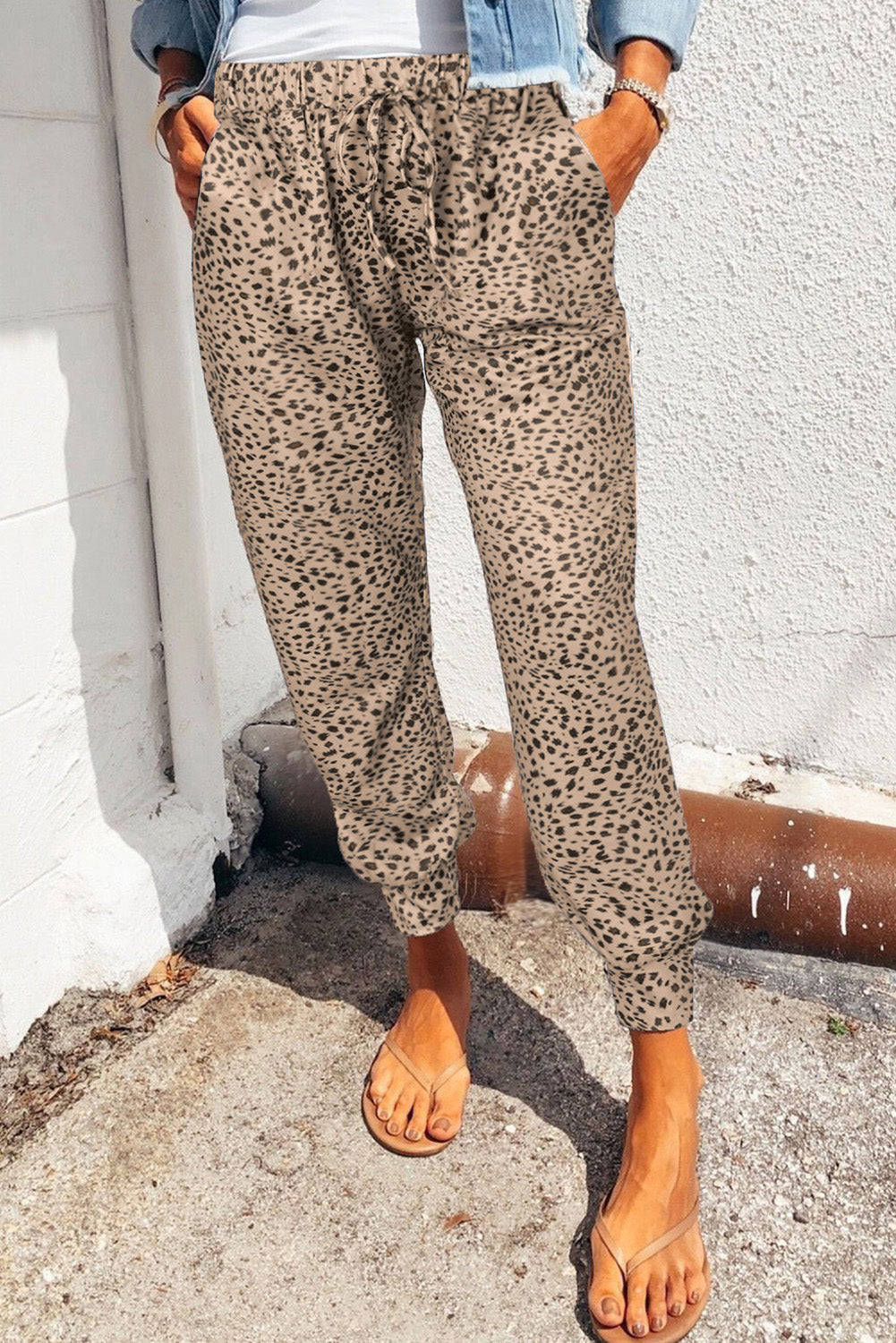 Leopard Pocketed Long Pants - Light Brown / S - Bottoms - Pants - 16 - 2024