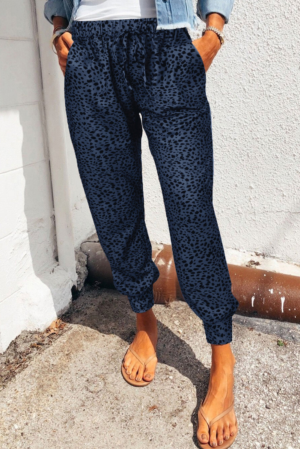 Leopard Pocketed Long Pants - Dark Blue / S - Bottoms - Pants - 10 - 2024