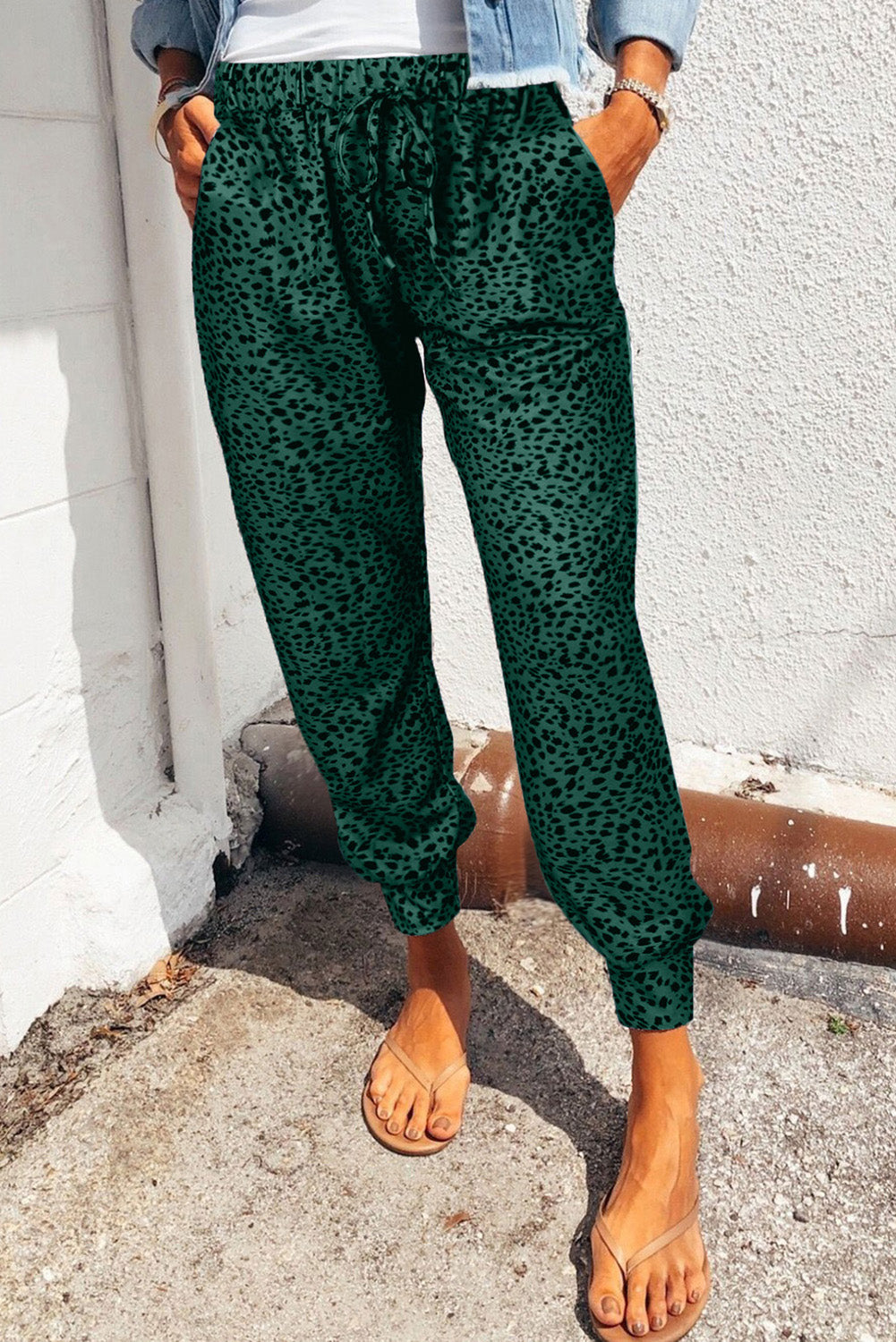 Leopard Pocketed Long Pants - Green / S - Bottoms - Pants - 13 - 2024