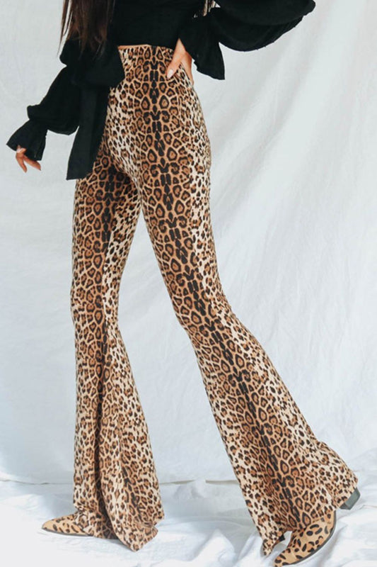 Leopard Print Flare Leg Pants - Leopard / S - Bottoms - Pants - 1 - 2024