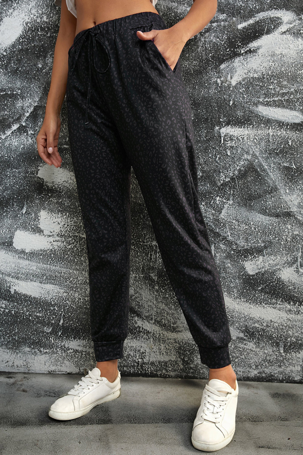 Leopard Print Joggers with Pockets - Dark Gray / S - Bottoms - Pants - 6 - 2024