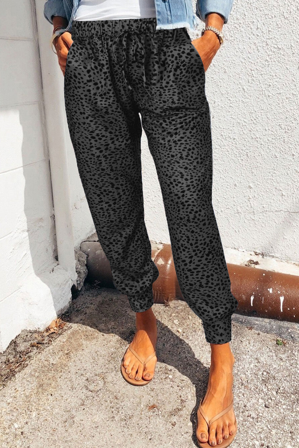 Leopard Print Joggers with Pockets - Black / S - Bottoms - Pants - 10 - 2024