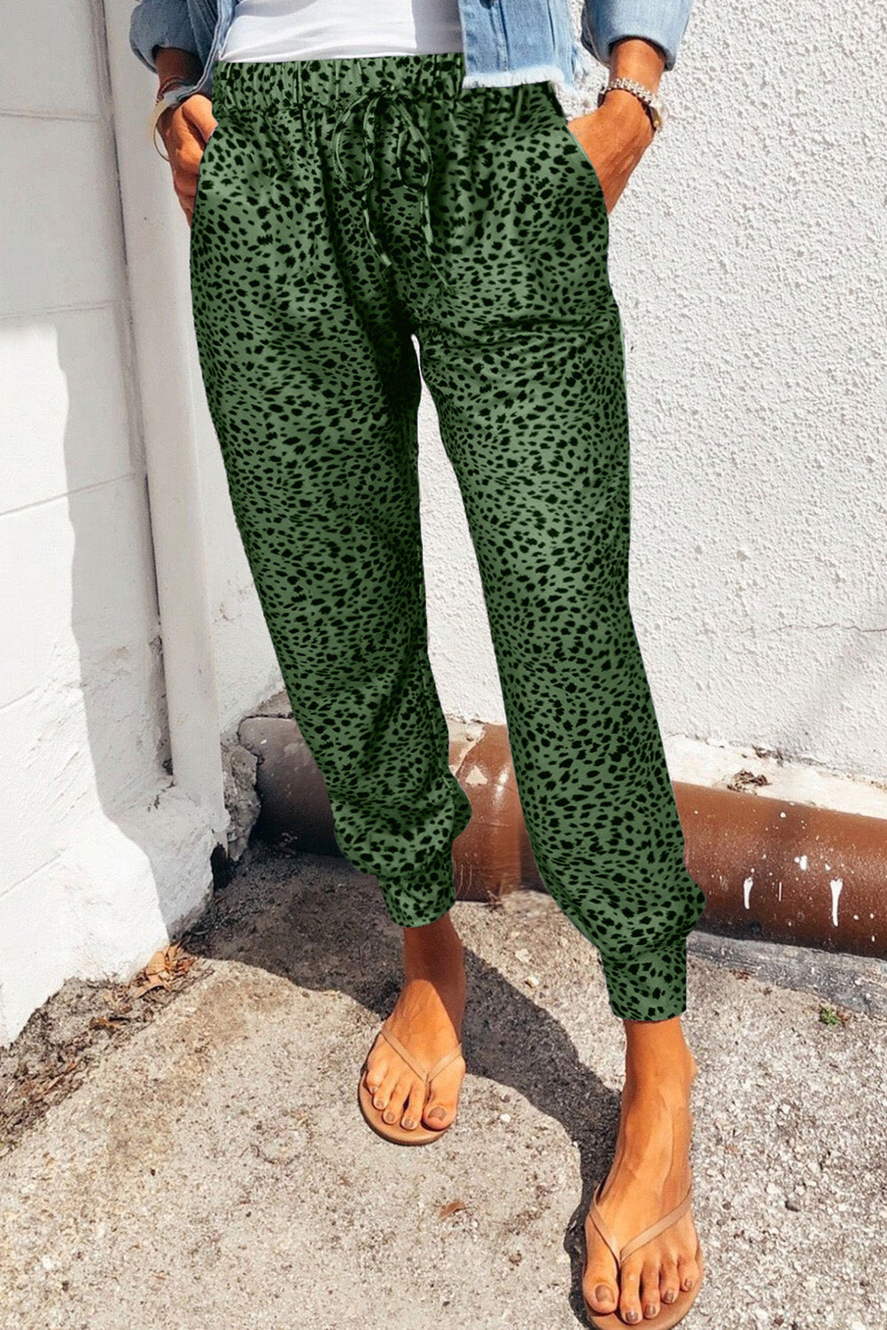 Leopard Print Joggers with Pockets - Green / S - Bottoms - Pants - 19 - 2024
