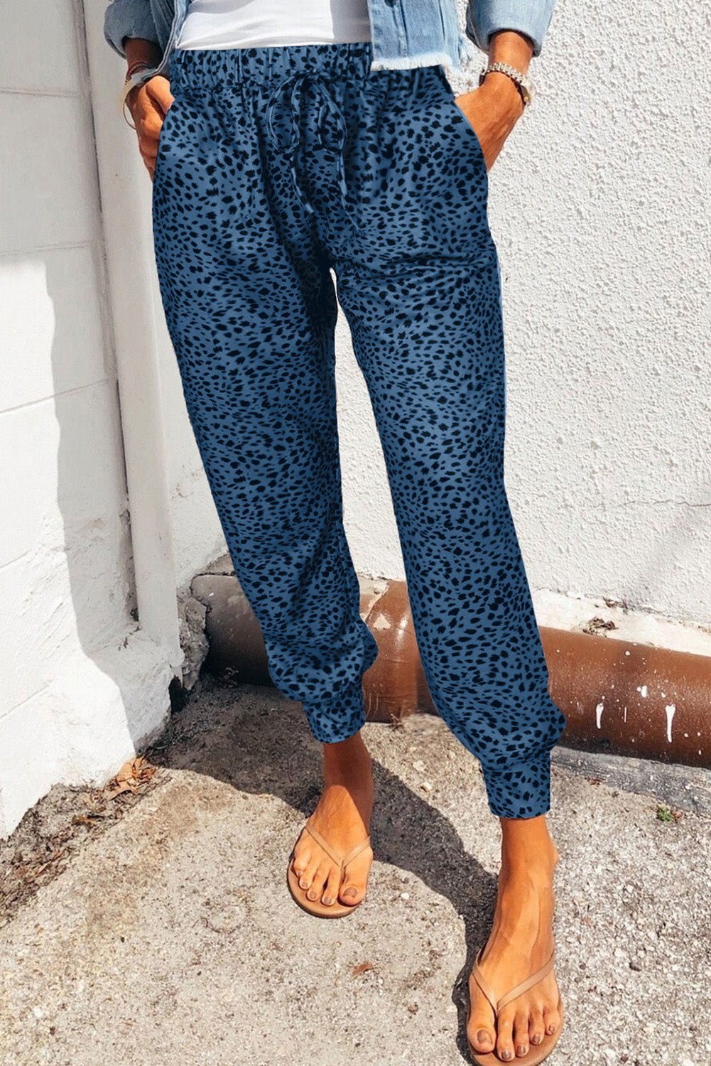 Leopard Print Joggers with Pockets - Blue / S - Bottoms - Pants - 16 - 2024