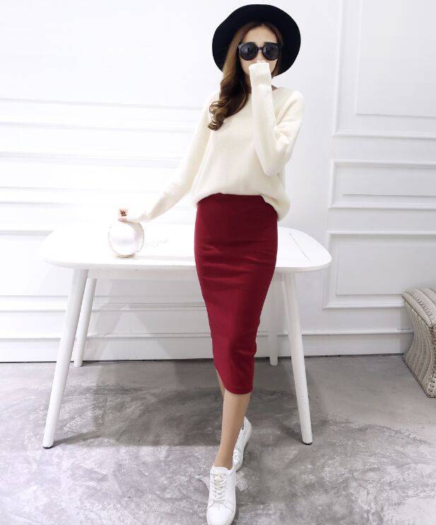 Long Midi Pencil Skirts - Dark Red / One Size - Bottoms - Skirts - 14 - 2024
