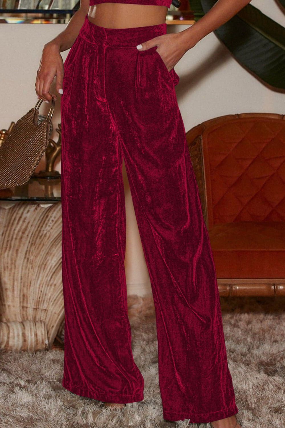 Loose Fit High Waist Long Pants with Pockets - Dark Red / S - Bottoms - Pants - 15 - 2024