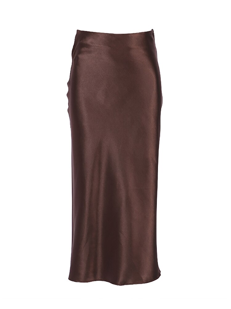 Luxurious Solid Satin Silk Skirt - Brown / M - Bottoms - Clothing - 5 - 2024
