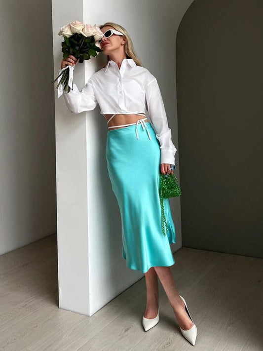 Luxurious Solid Satin Silk Skirt - Bottoms - Clothing - 1 - 2024
