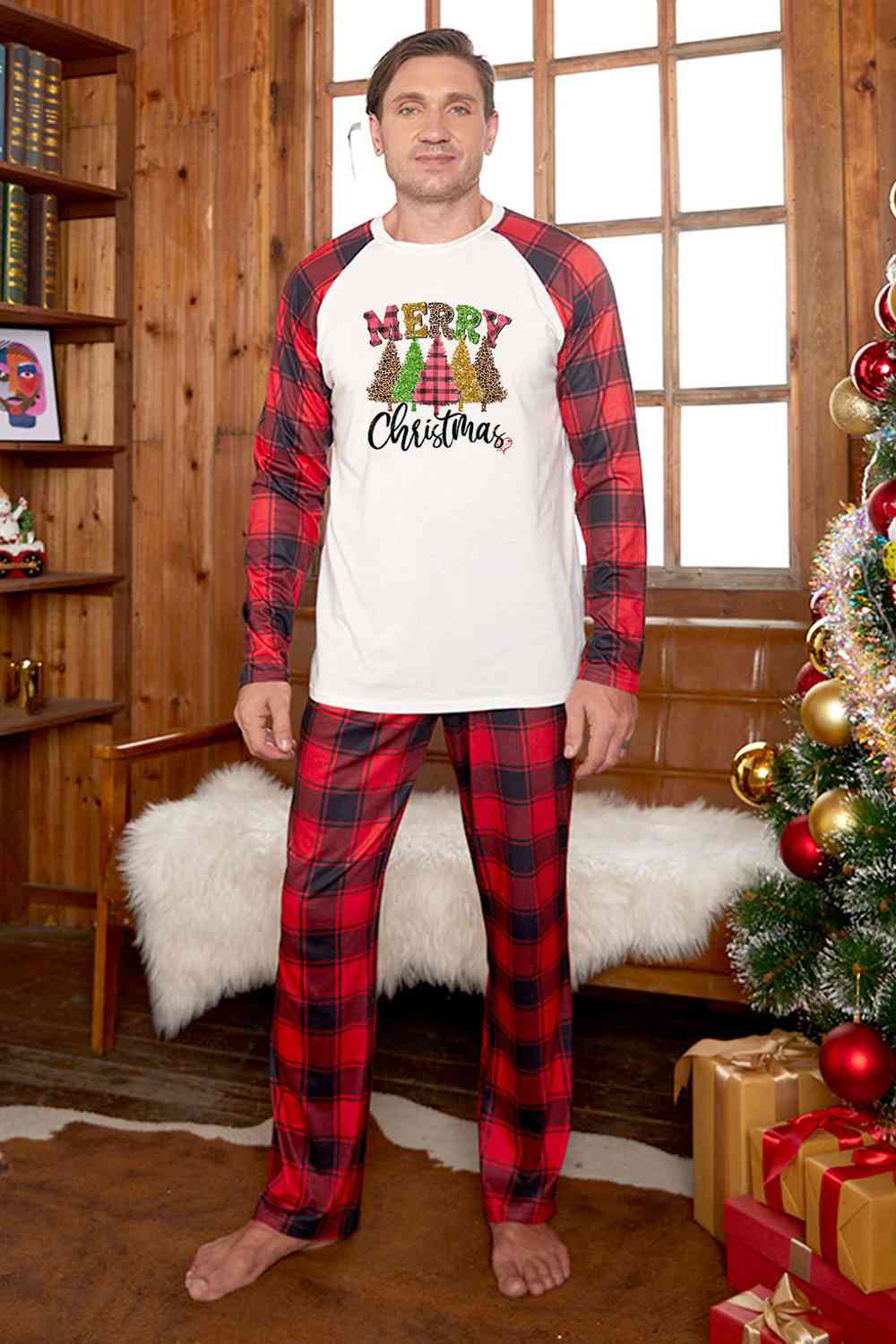 MERRY CHRISTMAS Graphic Top and Plaid Pants Set - White / M - Bottoms - Outfit Sets - 1 - 2024