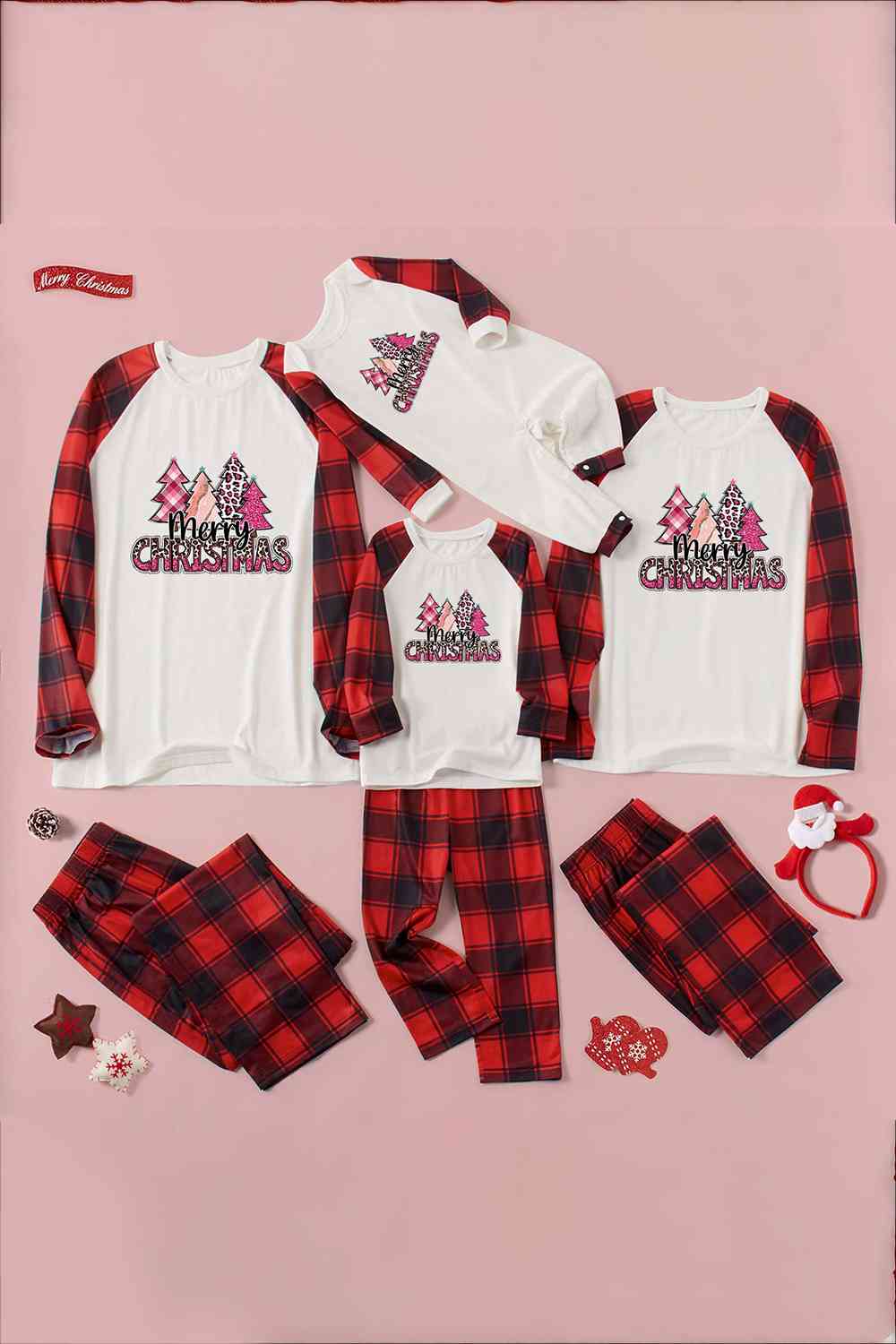 MERRY CHRISTMAS Graphic Top and Plaid Pants Set - White / S - Bottoms - Outfit Sets - 1 - 2024