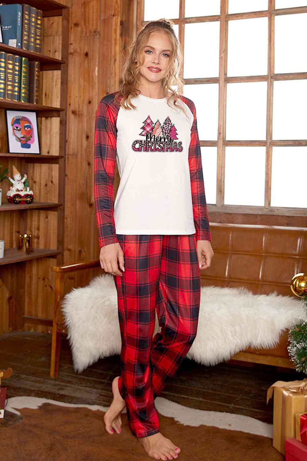 MERRY CHRISTMAS Graphic Top and Plaid Pants Set - Bottoms - Outfit Sets - 3 - 2024