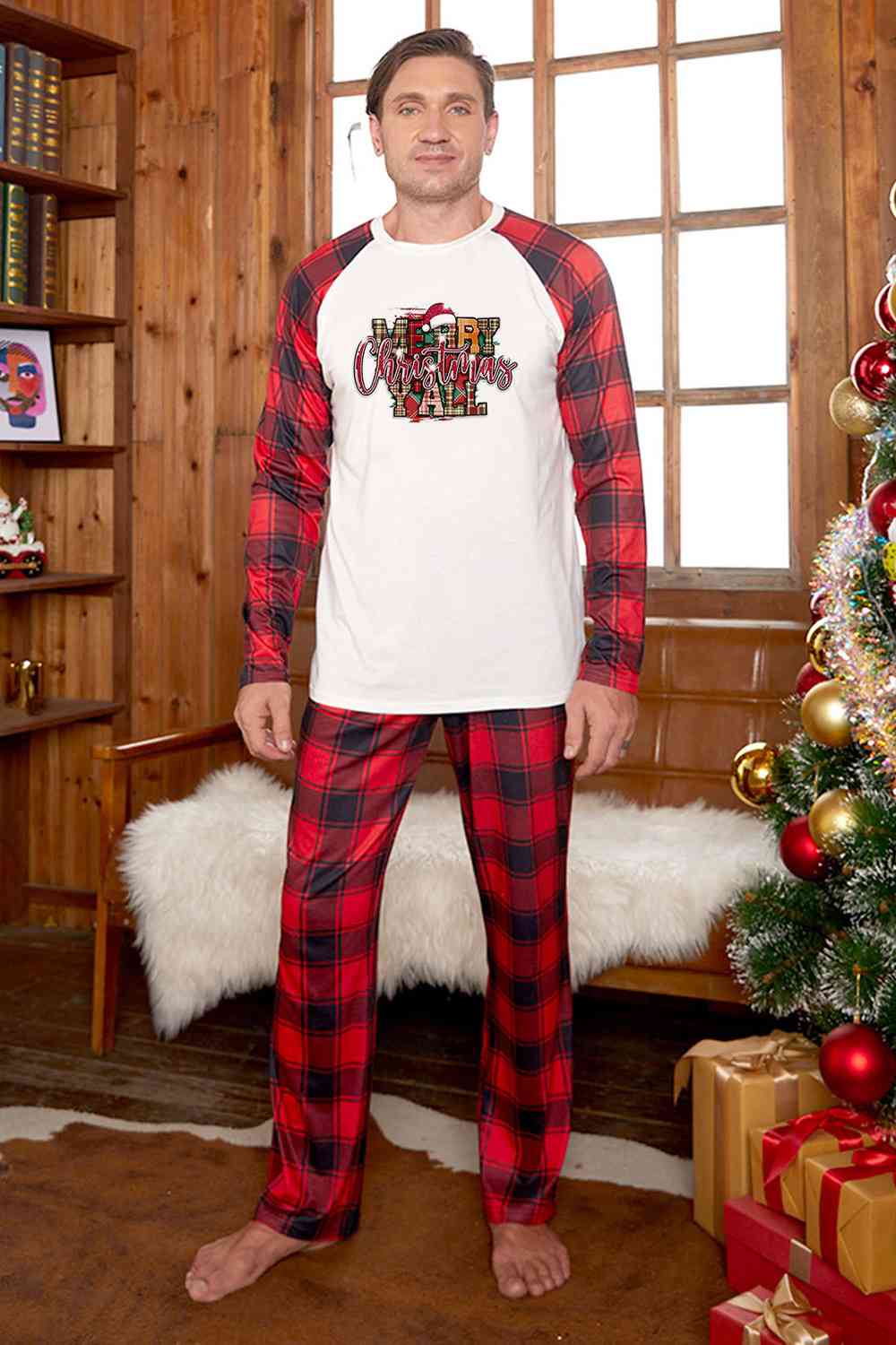MERRY CHRISTMAS Y’ALL Graphic Top and Plaid Pants Set - White / M - Bottoms - Outfit Sets - 1 - 2024