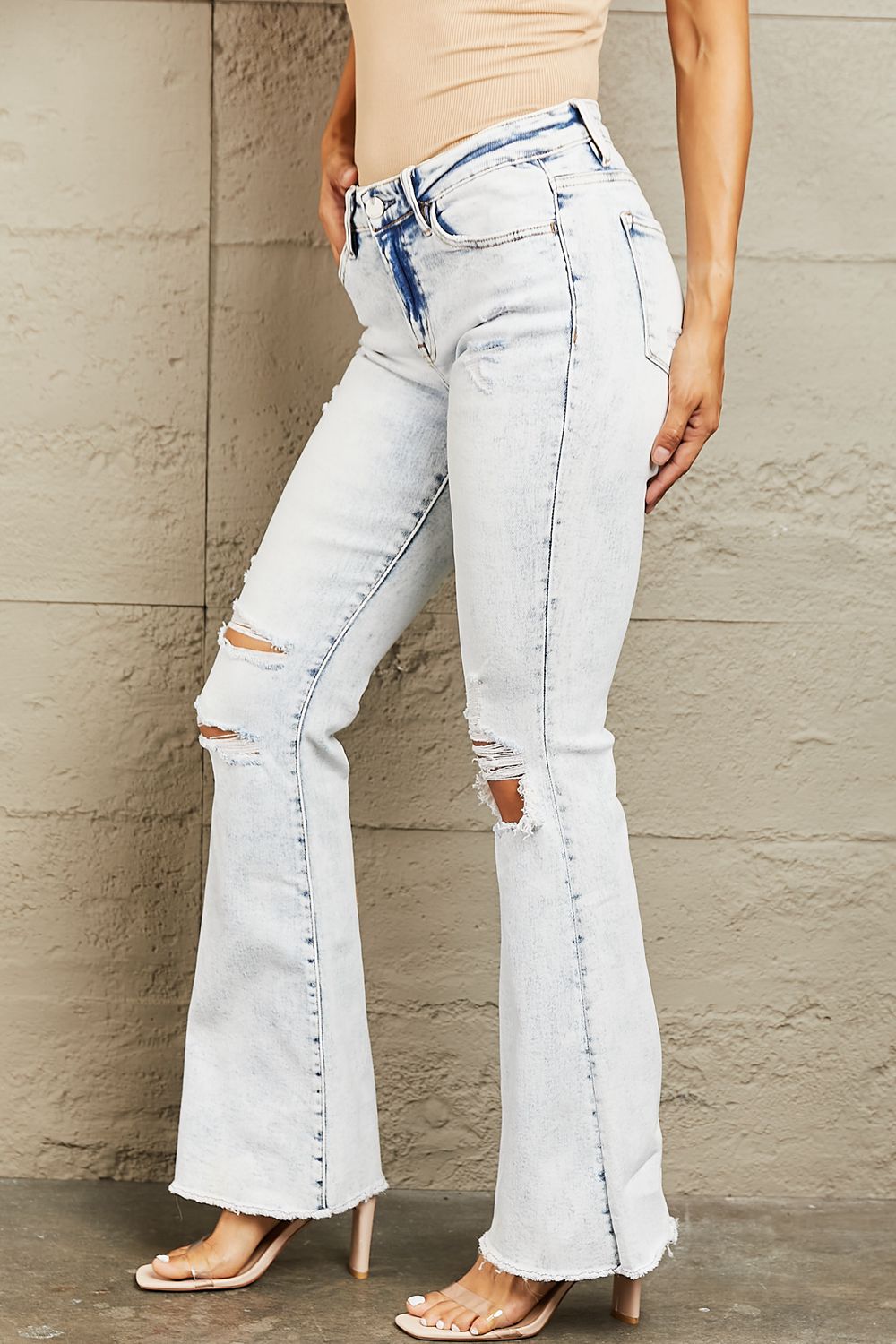 Mid Rise Acid Wash Distressed Jeans - Bottoms - Pants - 3 - 2024