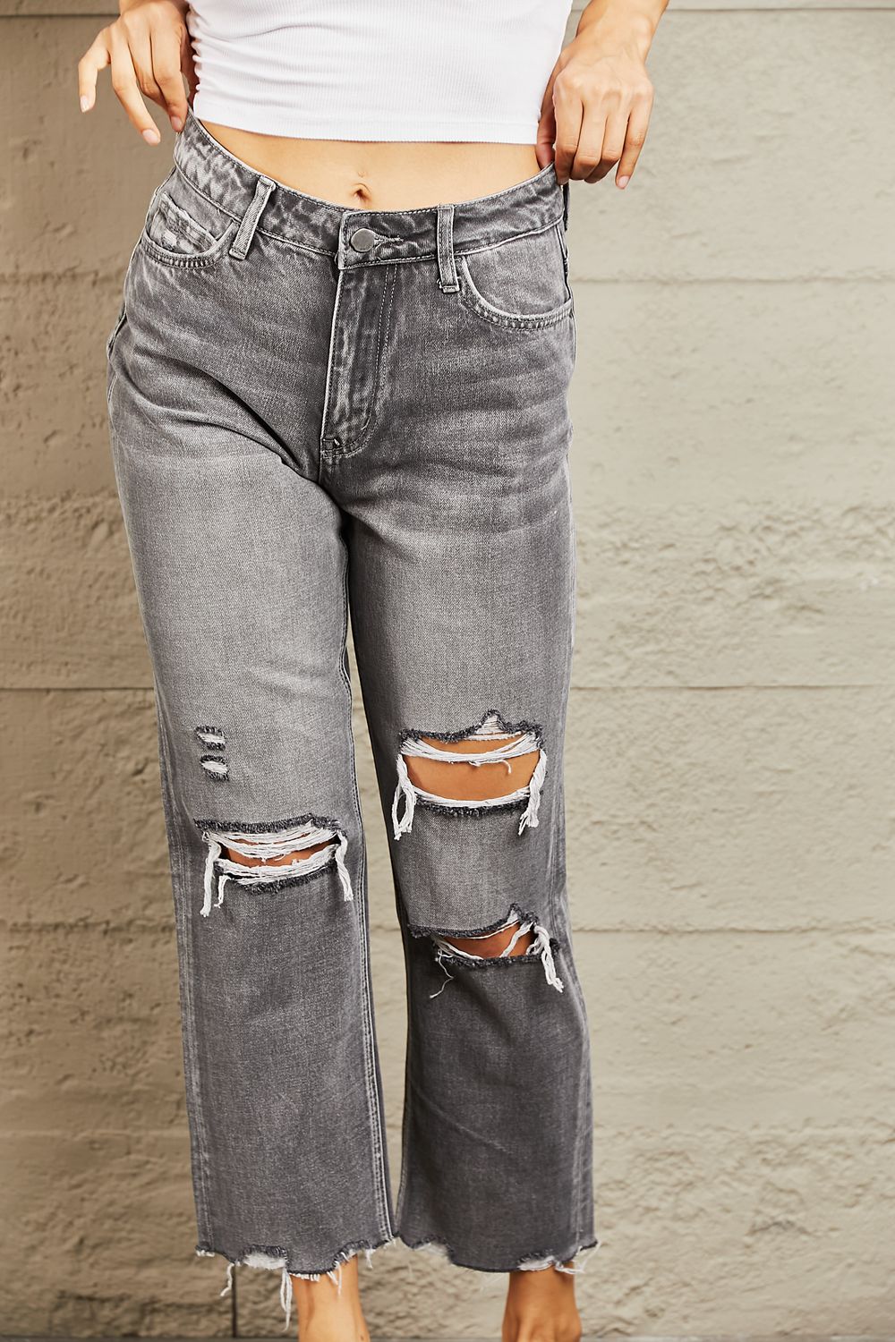 Mid Rise Distressed Cropped Dad Jeans - Bottoms - Pants - 4 - 2024