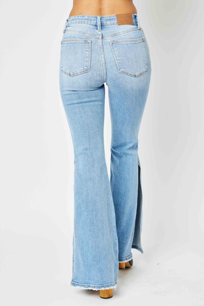 Mid Rise Raw Hem Slit Flare Jeans - Bottoms - Pants - 3 - 2024