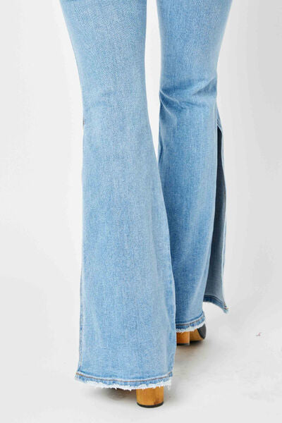 Mid Rise Raw Hem Slit Flare Jeans - Bottoms - Pants - 4 - 2024