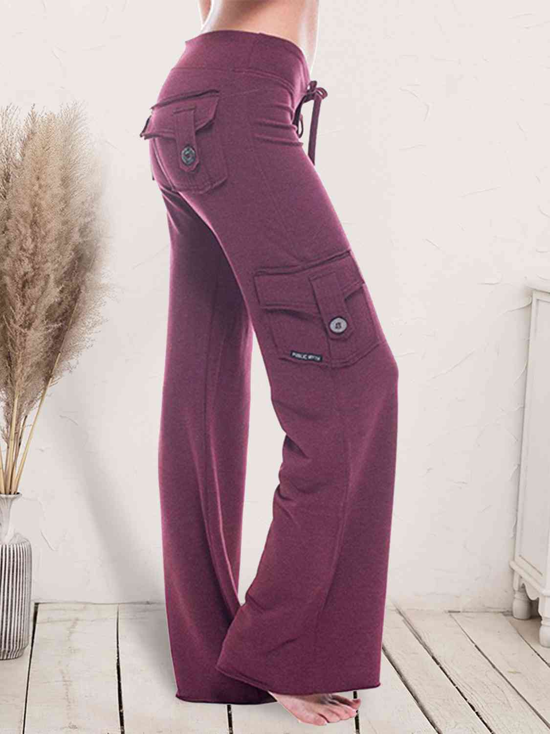 Mid Waist Pants with Pockets - Wine / XS - Bottoms - Pants - 1 - 2024