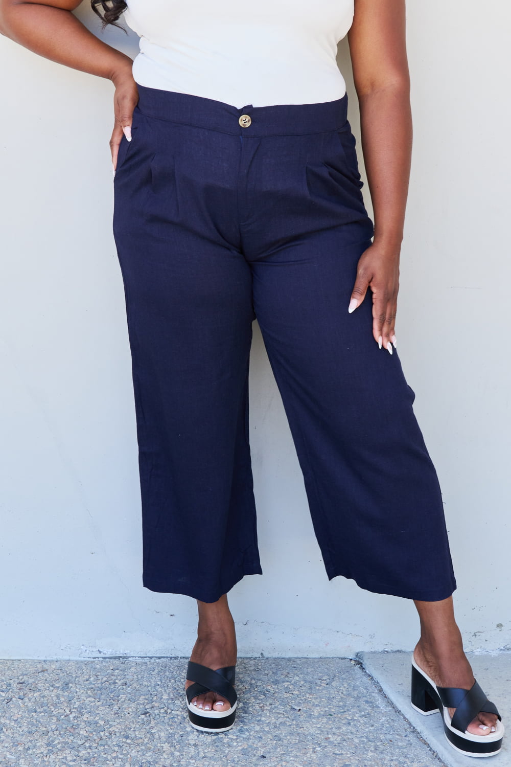In The Mix Full Size Pleated Detail Linen Pants in Dark Navy - Bottoms - Pants - 6 - 2024