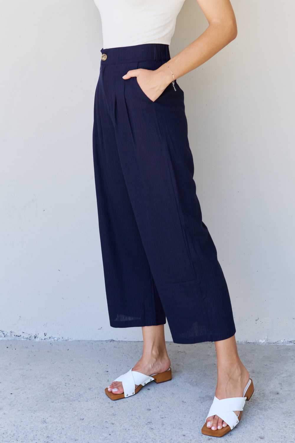 In The Mix Full Size Pleated Detail Linen Pants in Dark Navy - Bottoms - Pants - 3 - 2024