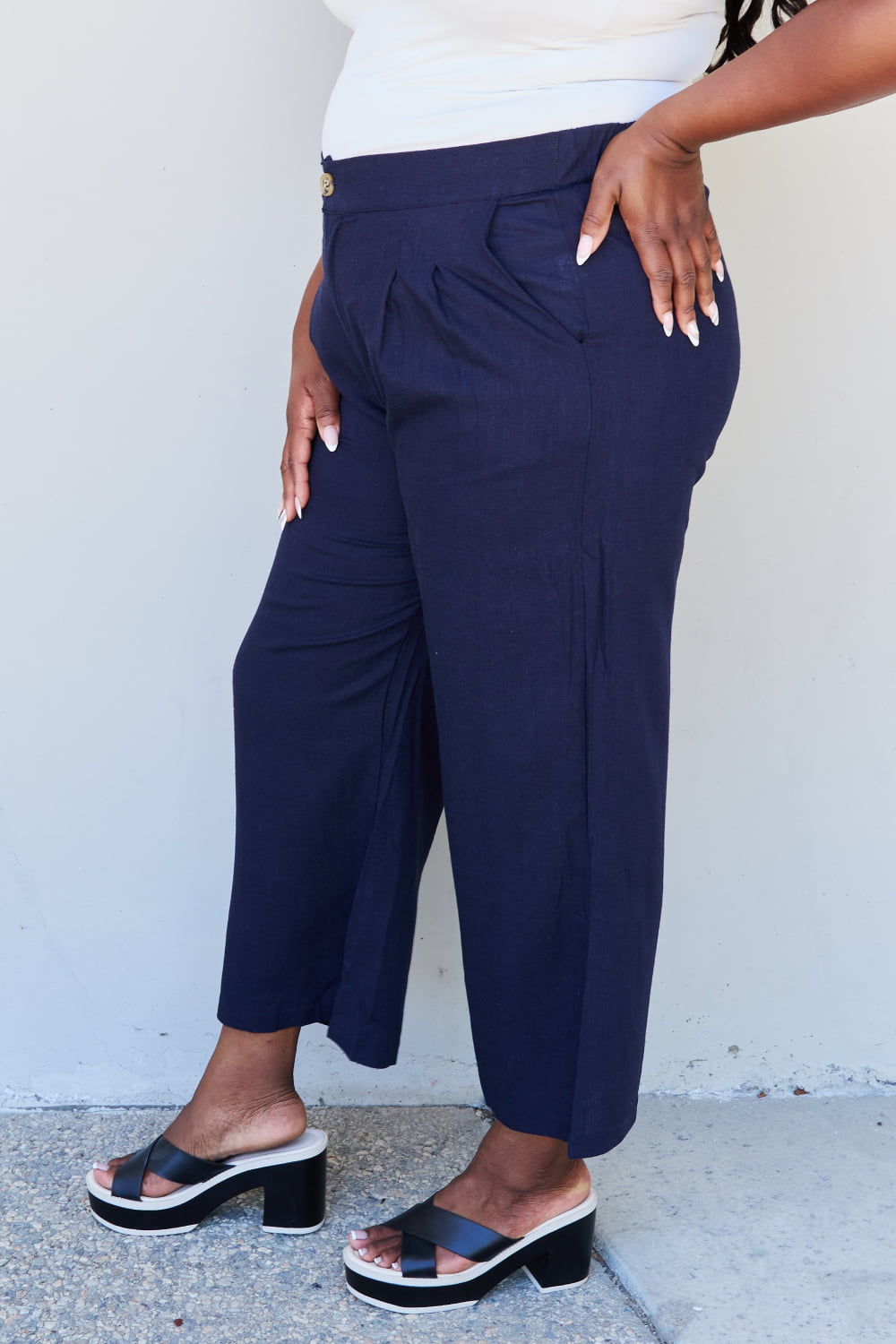 In The Mix Full Size Pleated Detail Linen Pants in Dark Navy - Bottoms - Pants - 7 - 2024