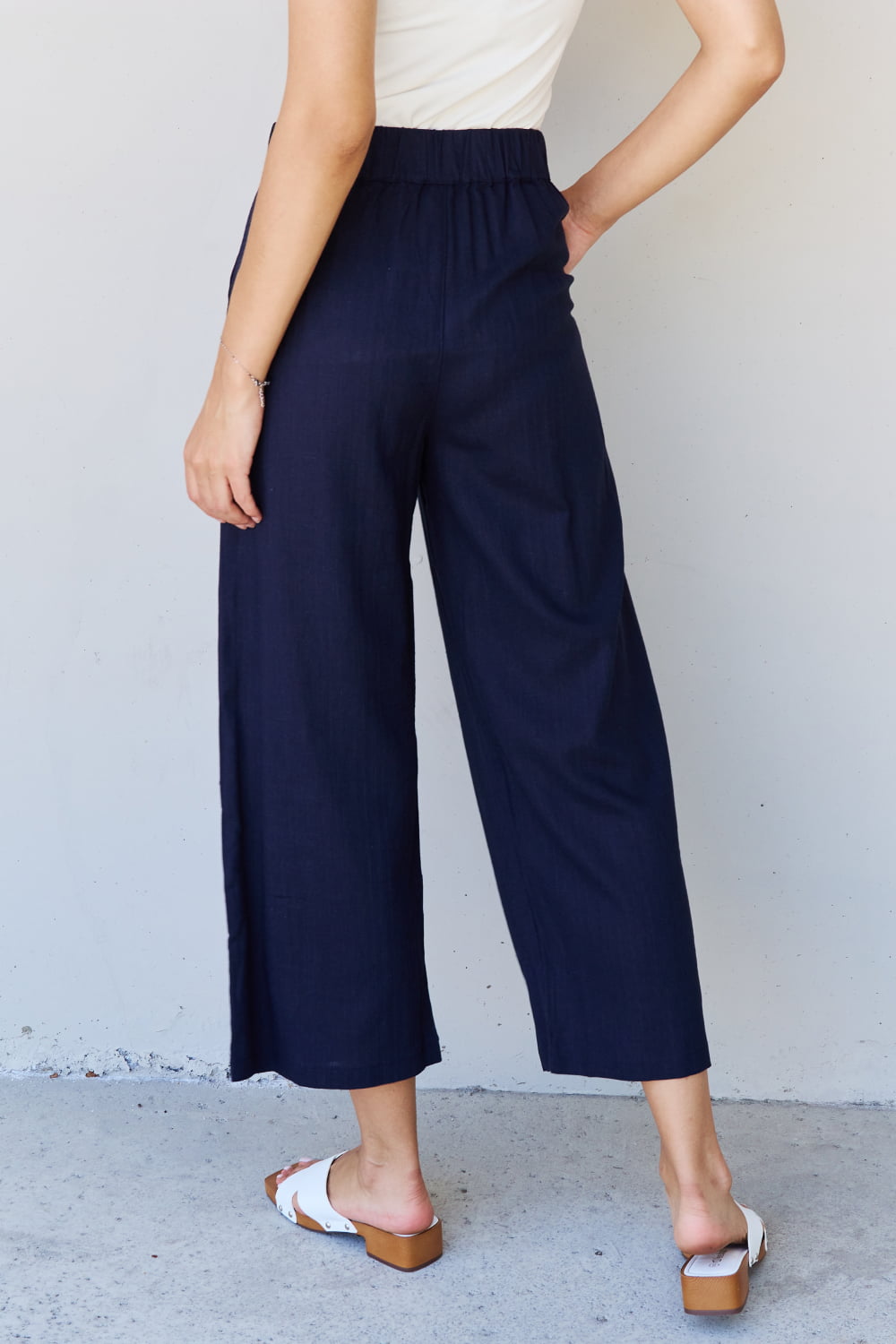 In The Mix Full Size Pleated Detail Linen Pants in Dark Navy - Bottoms - Pants - 2 - 2024