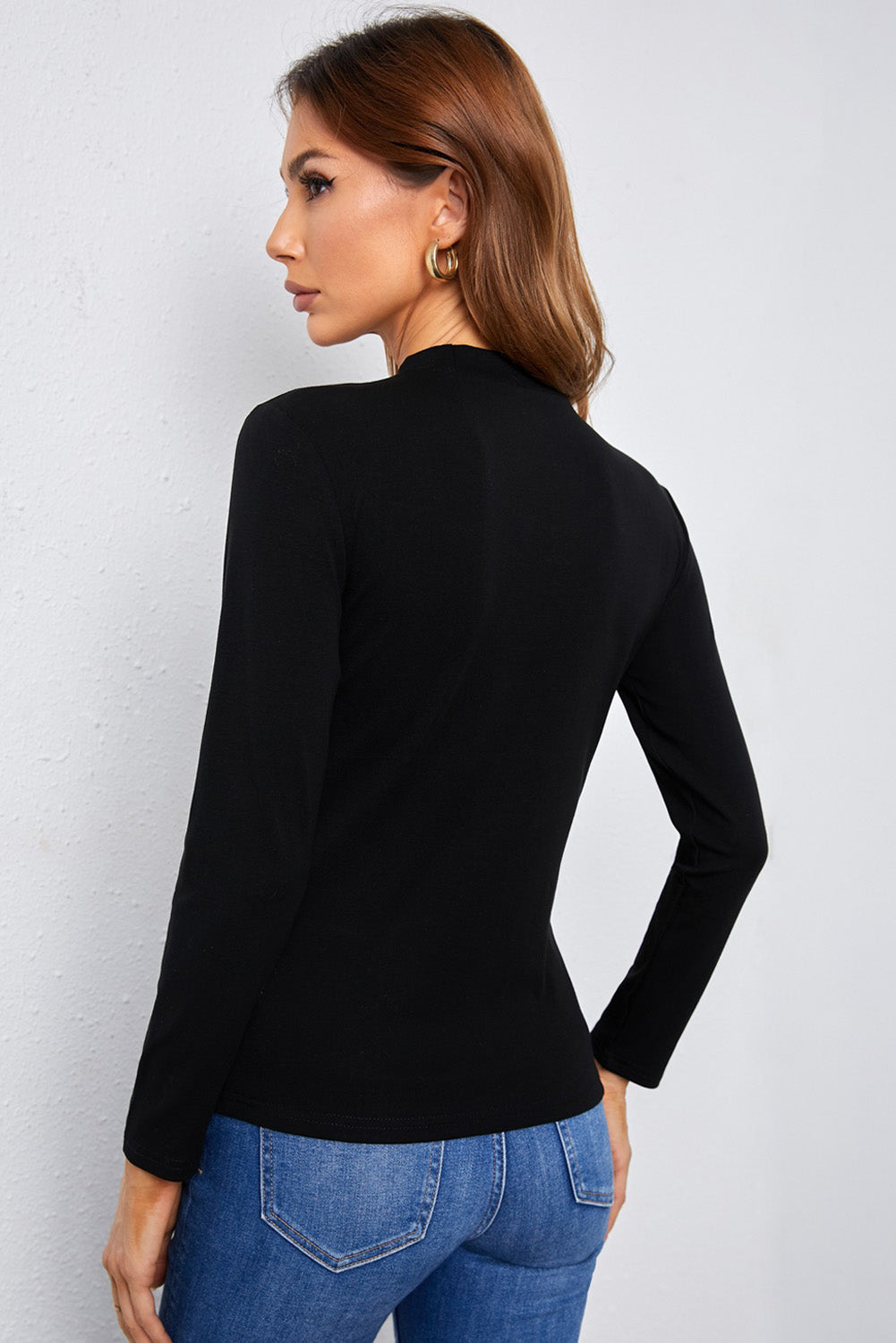 Mock Neck Lace Detail Long Sleeve Tee - Bottoms - Shirts & Tops - 4 - 2024
