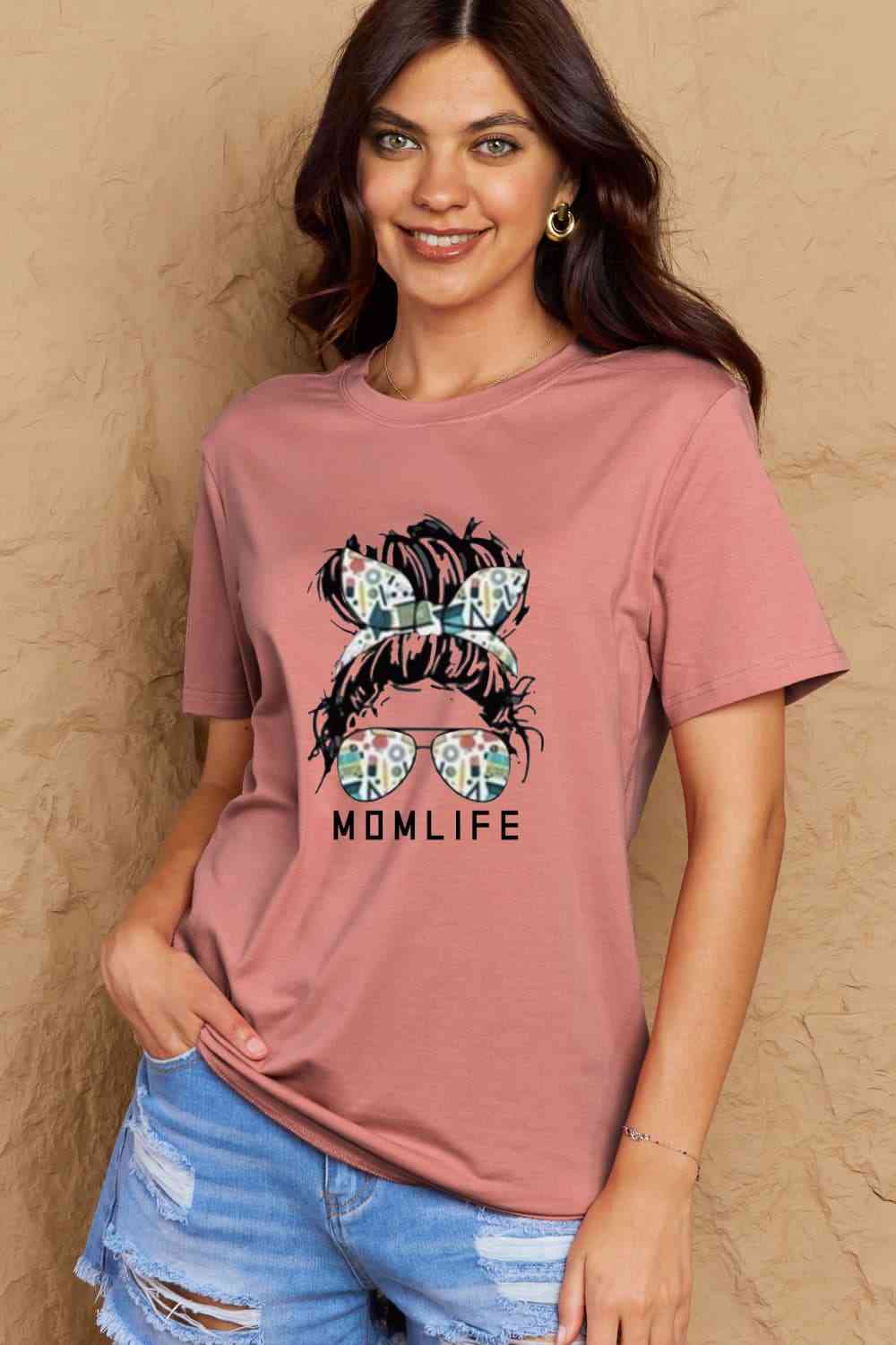 MOM LIFE Graphic Cotton T-Shirt - Dusty Pink / S - Bottoms - Shirts & Tops - 25 - 2024