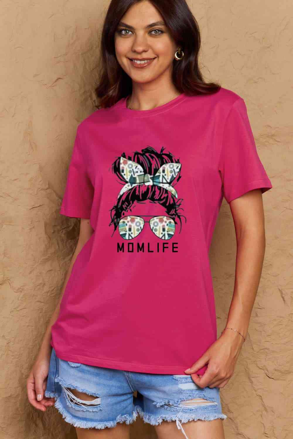 MOM LIFE Graphic Cotton T-Shirt - Deep Rose / S - Bottoms - Shirts & Tops - 7 - 2024