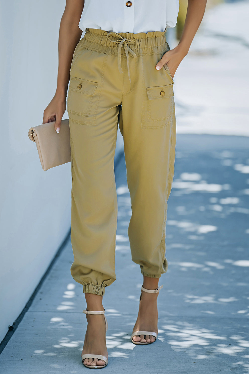 Paperbag Waist Joggers with Pockets - Bottoms - Pants - 4 - 2024