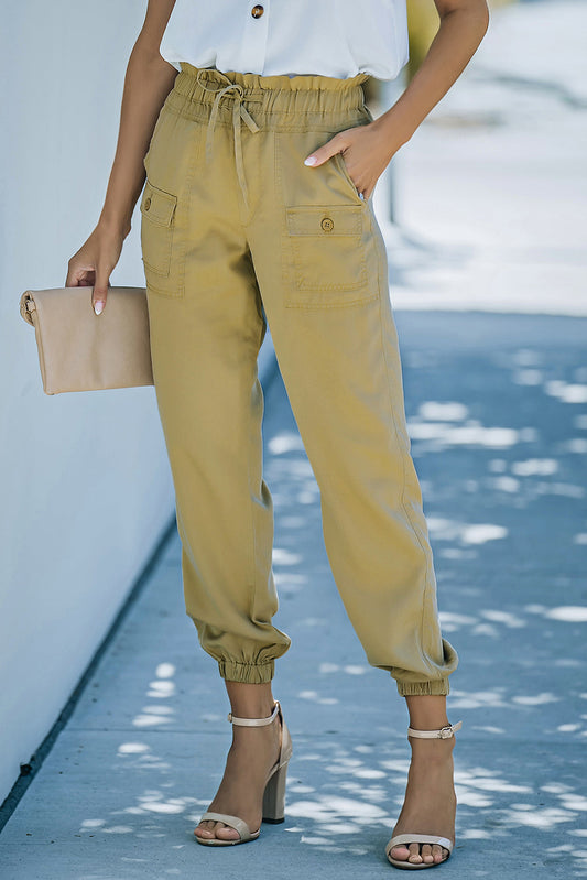 Paperbag Waist Joggers with Pockets - Khaki / S - Bottoms - Pants - 1 - 2024