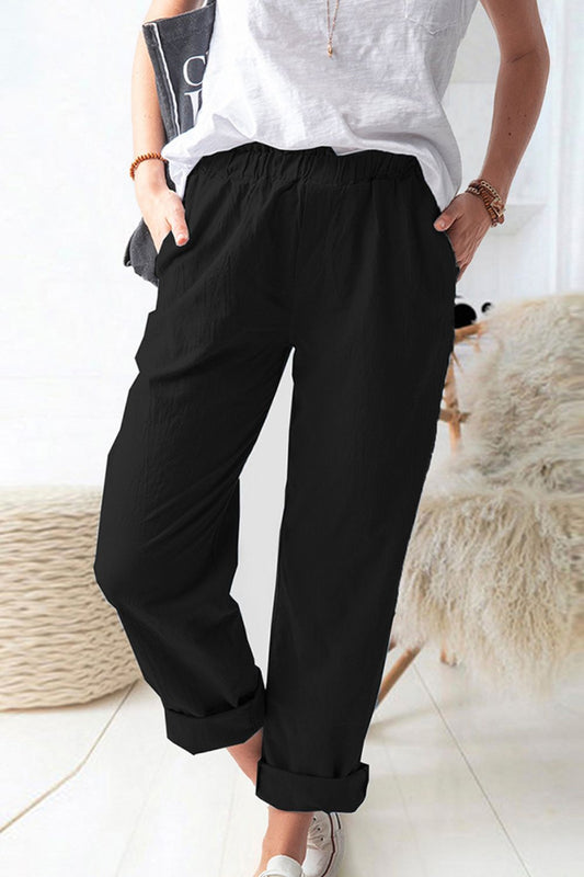 Paperbag Waist Pull-On Pants with Pockets - Black / S - Bottoms - Pants - 1 - 2024