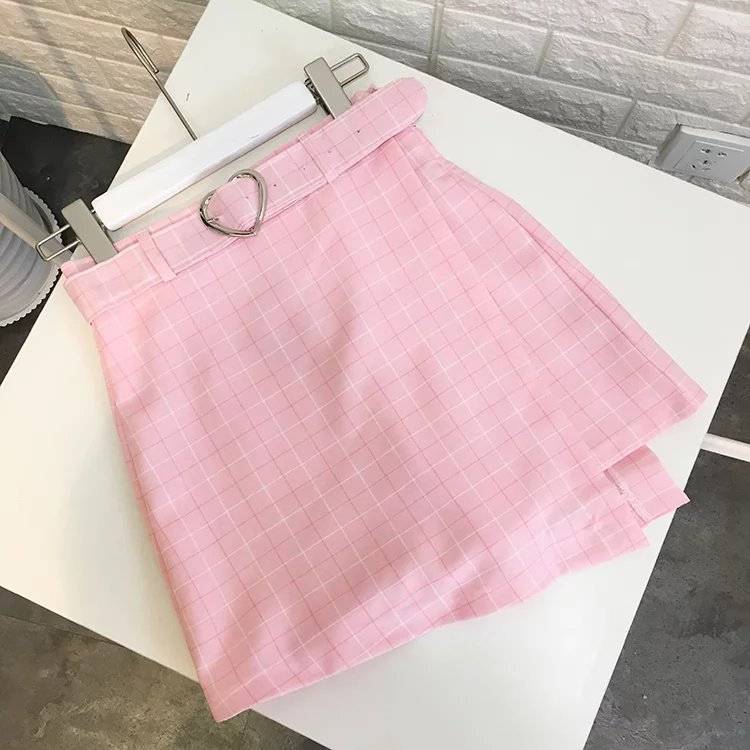 Plaid A-Line Mini Skirt with Heart Buckle - Pink / M - Bottoms - Dresses - 8 - 2024
