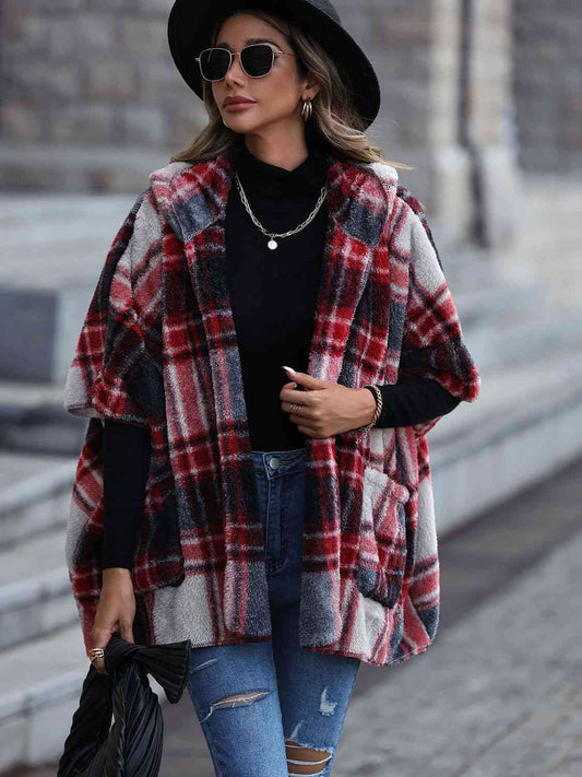 Plaid Hooded Coat with Pockets - Kawaii Stop - Coat, Fashion, Hooded, Jackets, Jeans, Knee-High Boots, Must-Have, Normal Thickness, Plaid, Pockets, San&R, Ship From Overseas, Sweater, Warm, Winter