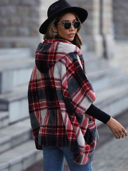 Plaid Hooded Coat with Pockets - Kawaii Stop - Coat, Fashion, Hooded, Jackets, Jeans, Knee-High Boots, Must-Have, Normal Thickness, Plaid, Pockets, San&R, Ship From Overseas, Sweater, Warm, Winter