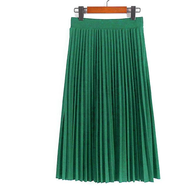 Pleated Satin High Waist Skirt - Green / Free - Bottoms - Skirts - 11 - 2024